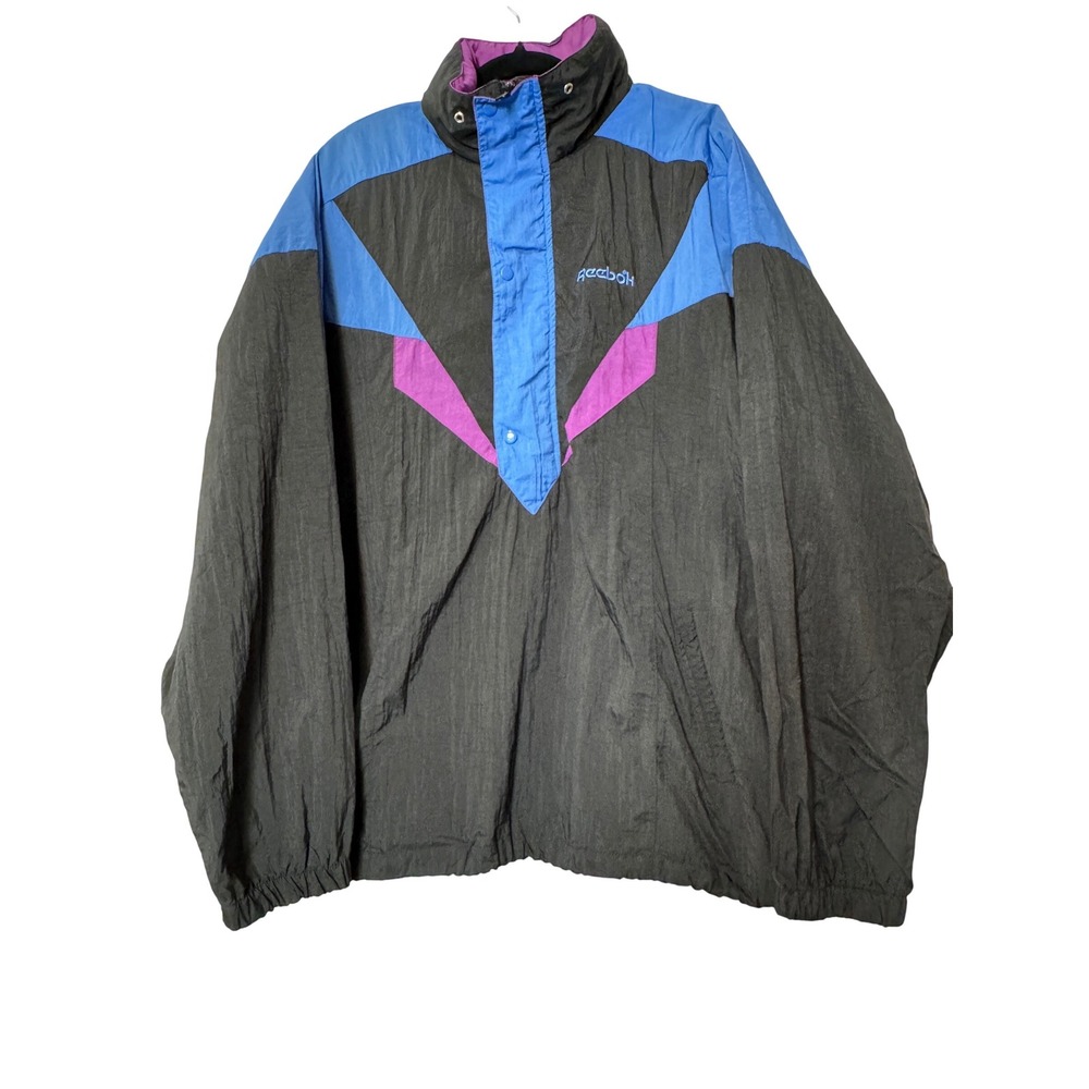 Vintage Reebok Colorblock Windbreaker Jacket Blue‎ Purple Black Retro Athletic